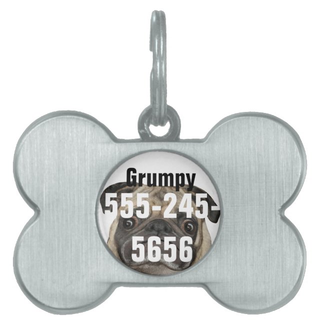 Personalised Grumpy Puggy Pet Name Tag (Front)
