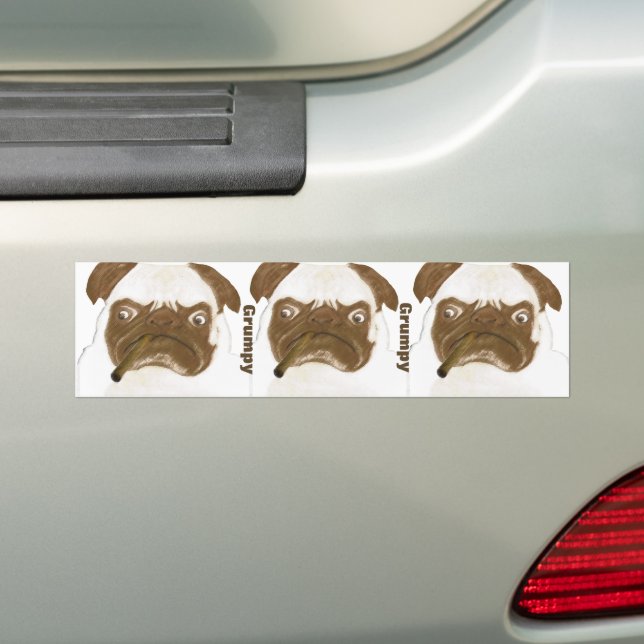 Personalised Grumpy Puggy with Cigar Bumper Sticker (On Car)