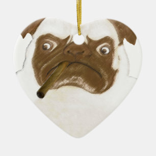 Personalised Grumpy Puggy with Cigar Ceramic Tree Decoration