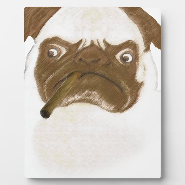Personalised Grumpy Puggy with Cigar Plaque (Front)