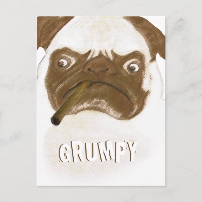 Personalised Grumpy Puggy with Cigar Postcard (Front)