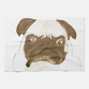Personalised Grumpy Puggy with Cigar Tea Towel
