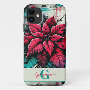 Personalised Grungy Poinsettia Floral Graffiti iPhone 11 Case
