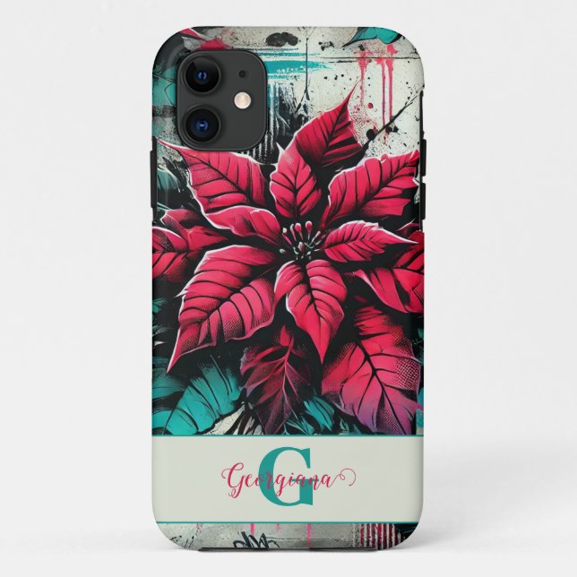 Personalised Grungy Poinsettia Floral Graffiti Case-Mate iPhone Case (Back)