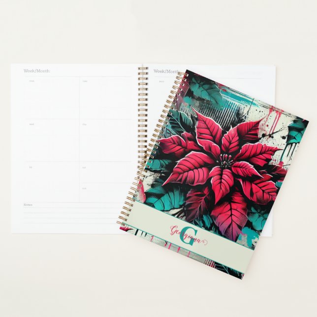 Personalised Grungy Poinsettia Floral Graffiti Planner (Display)