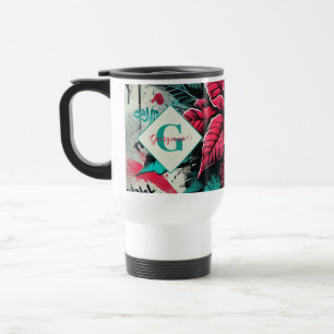 Personalised Grungy Poinsettia Floral Graffiti Travel Mug