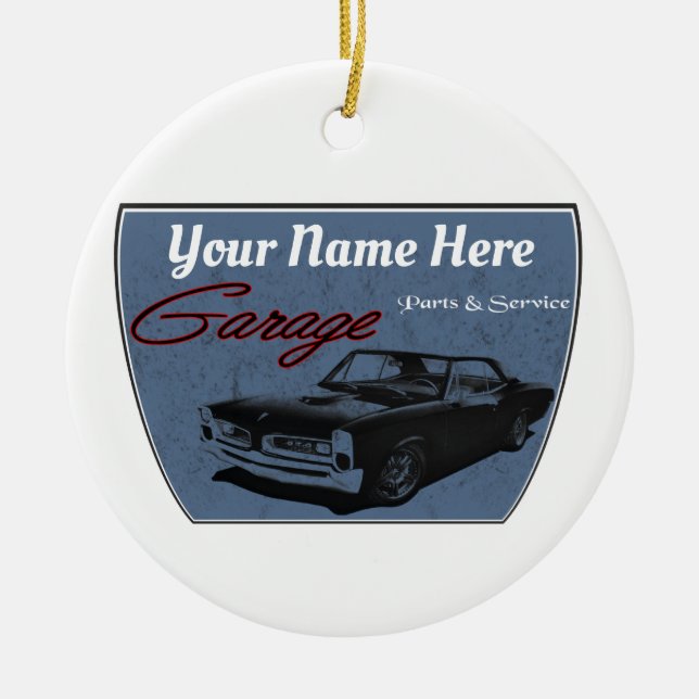 Personalised GTO Garage Ceramic Tree Decoration (Front)