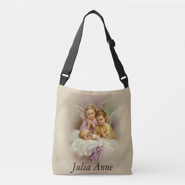 Personalised Guardian Angel Cherubs Baby Cloud Crossbody Bag (Front)