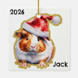 Personalised Guinea Pig with Santa Hat Ceramic Ornament