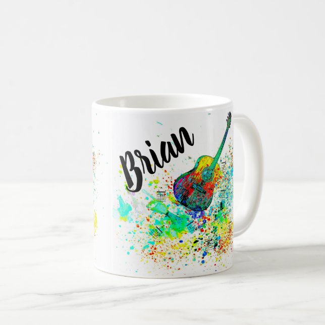 Personalised Guitar and chords splatter Coffee Mug (Front Right)
