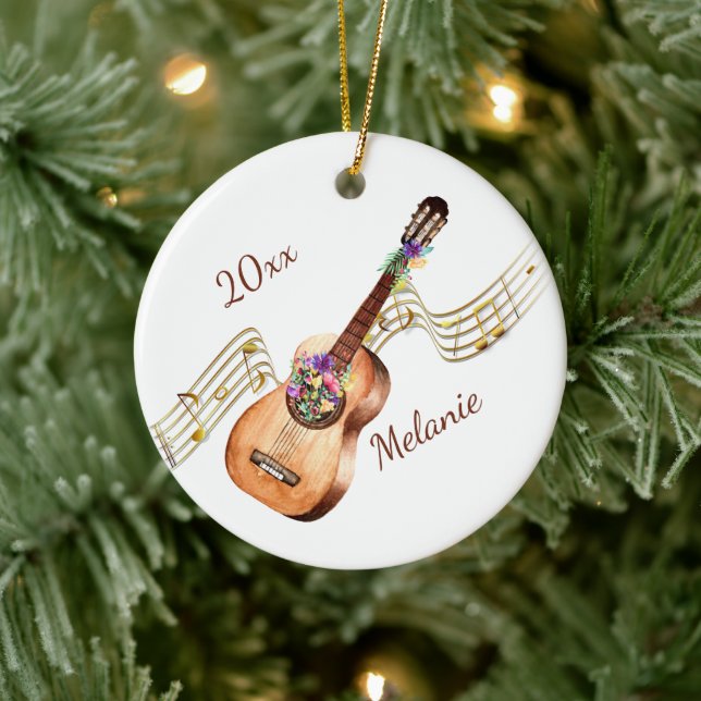 Personalised Guitar and Floral Christmas Ornament (Tree)