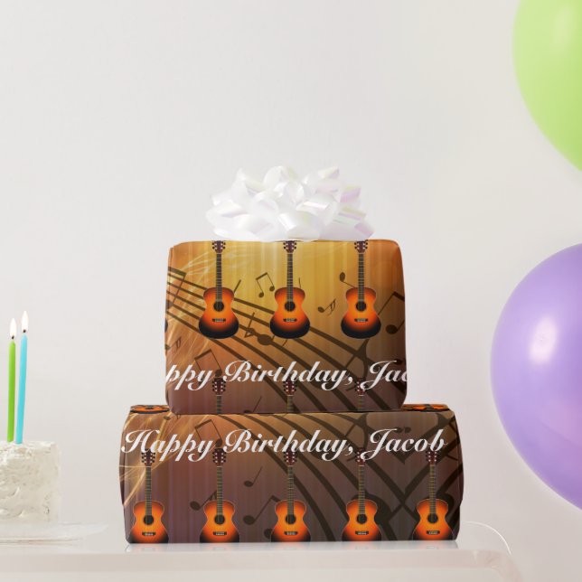 Personalised Guitar and Musical Notes Birthday Wra Wrapping Paper (Party Gifts)