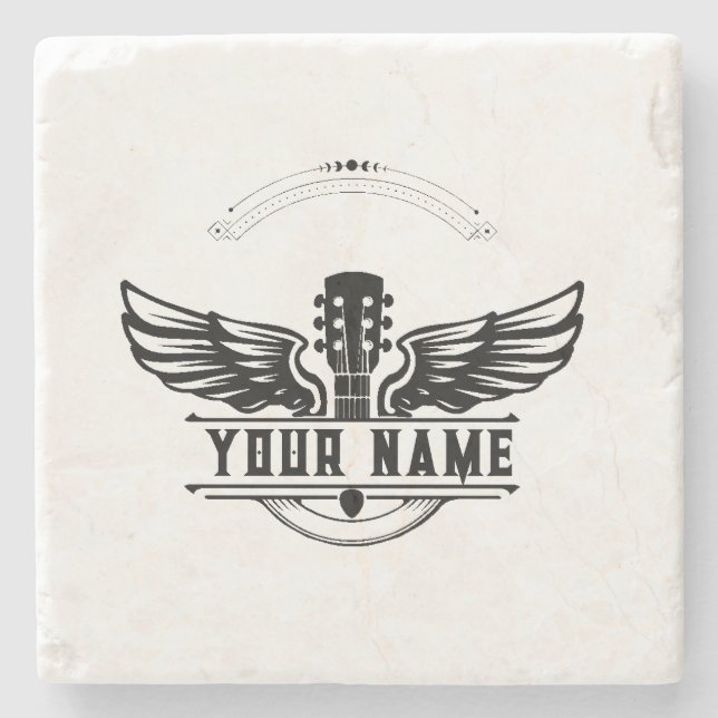 Personalised Guitar Player Gift Stone Coaster (Front)