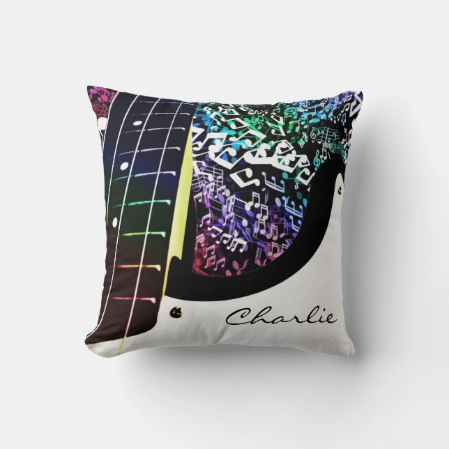 Personalised Guitar Rainbow Music Notes Pillow (Front)