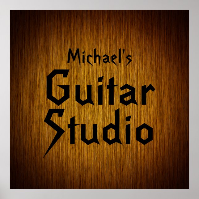 Personalised Guitar Studio Poster on Sunburst Wood (Front)