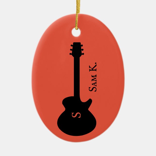 Personalised guitar-themed music ceramic tree decoration (Front)