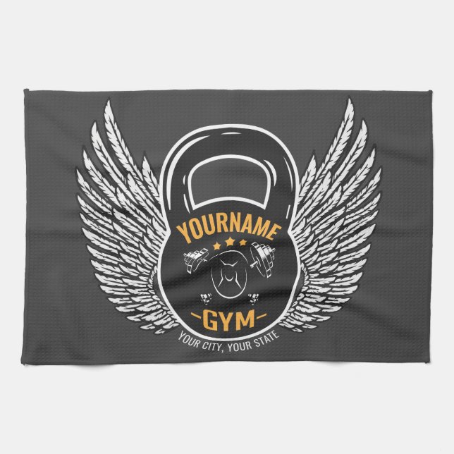 Personalised GYM Fitness Trainer Kettlebell  Tea Towel (Horizontal)