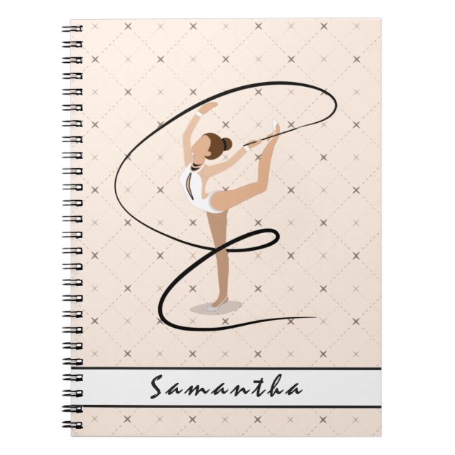Personalised Gymnastics Baby Pink Chequered Girly  Notebook (Front)