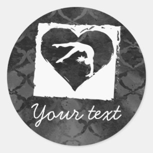 Personalised Gymnastics Dance Heart Grey Classic Round Sticker