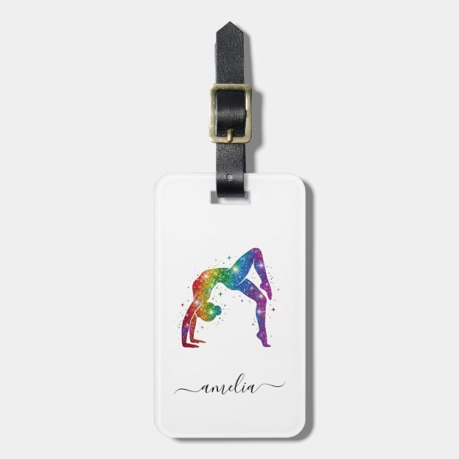 Personalised Gymnastics Glitter Luggage Tag (Front Vertical)