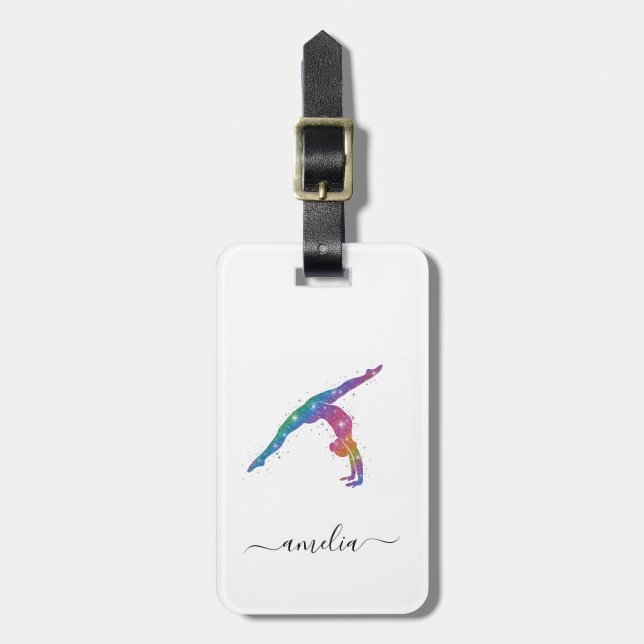 Personalised Gymnastics Glitter Luggage Tag (Front Vertical)