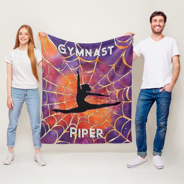 Personalised Gymnastics Halloween Spiderweb Fleece Blanket (In Situ)