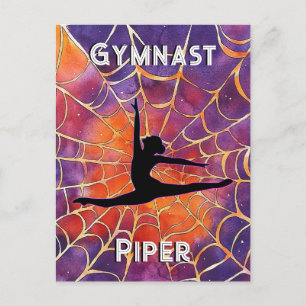 Personalised Gymnastics Halloween Spiderweb Postcard