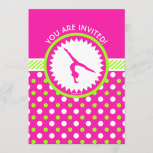 Personalised Gymnastics Pink Green Polka-Dots Invitation