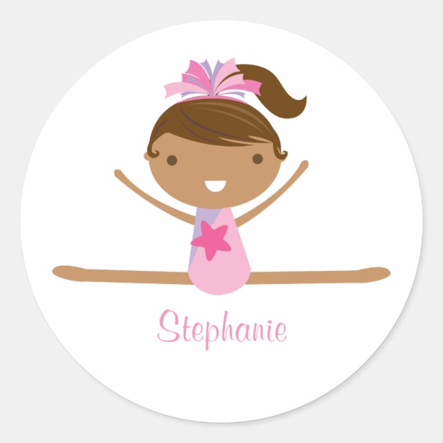 Personalised gymnastics split girl's kids stickers (Front)