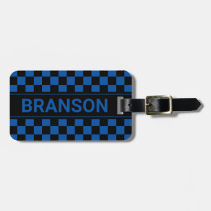 Personalised H Bar Blue Chequered Luggage Tag