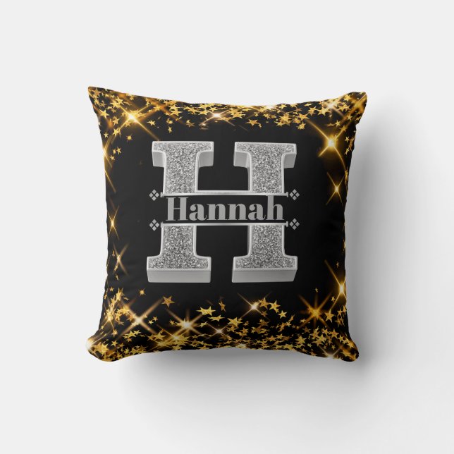 Personalised H Initial Silver Monogram Your Name Cushion (Front)