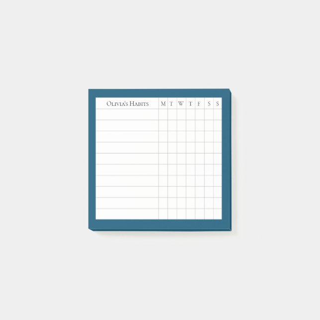 Personalised Habit Tracker in Ocean Blue Post-it Notes (Front)