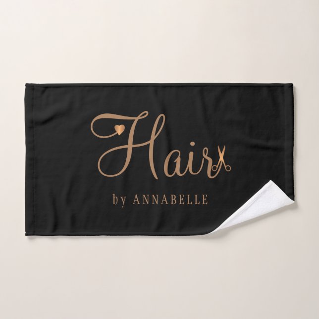 Personalised hair salon name elegant gold black hand towel (Hand Towel)