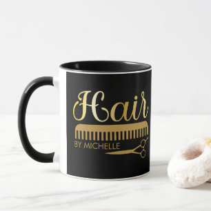 Personalised Hair Stylist Beauty Salon Black Gold  Mug