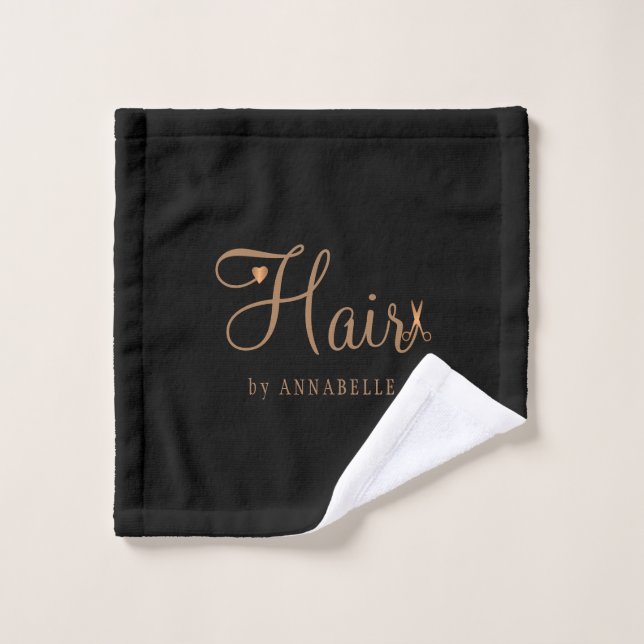 Personalised hair stylist name elegant gold black wash cloth (Wash Cloth)