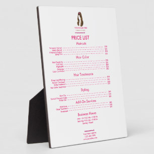 Personalised Hair Stylist Price List Plaque