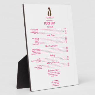 Personalised Hair Stylist Price List Plaque