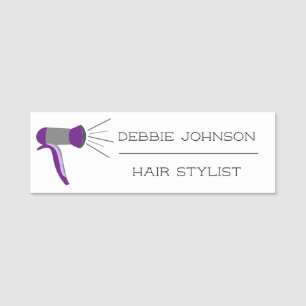 Personalised Hair Stylist Purple Blow dryer Name Tag