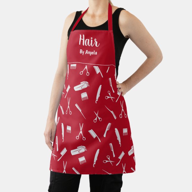 Personalised Hair Stylist Red Apron (Insitu)