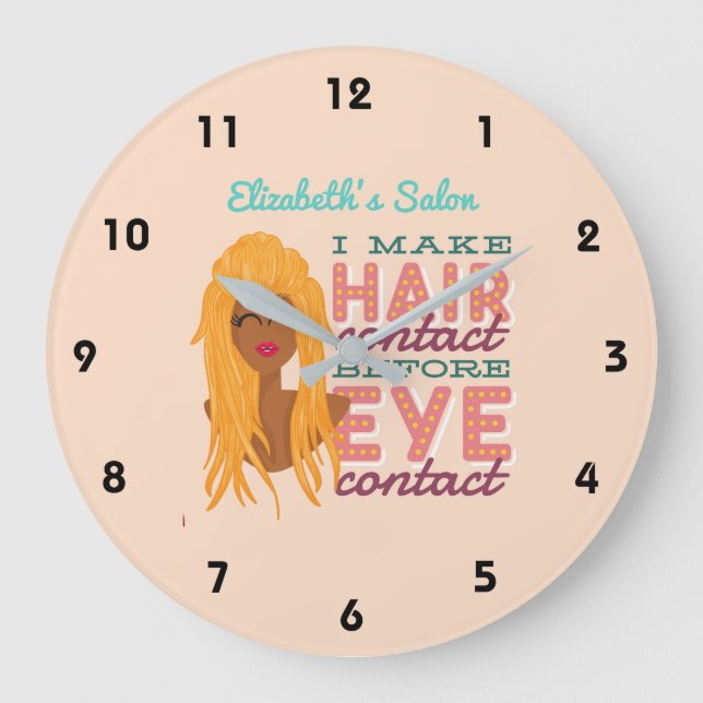 Personalised Hair Stylist RETRO Afro Salon Blonde Large Clock (Front)