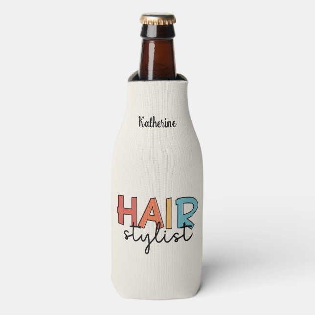 Personalised Hair Stylist Retro Hairdresser Gift Bottle Cooler (Bottle Front)