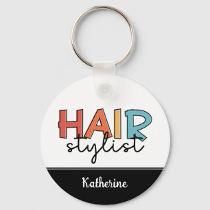 Personalised Hair Stylist Retro Hairdresser Gift Key Ring