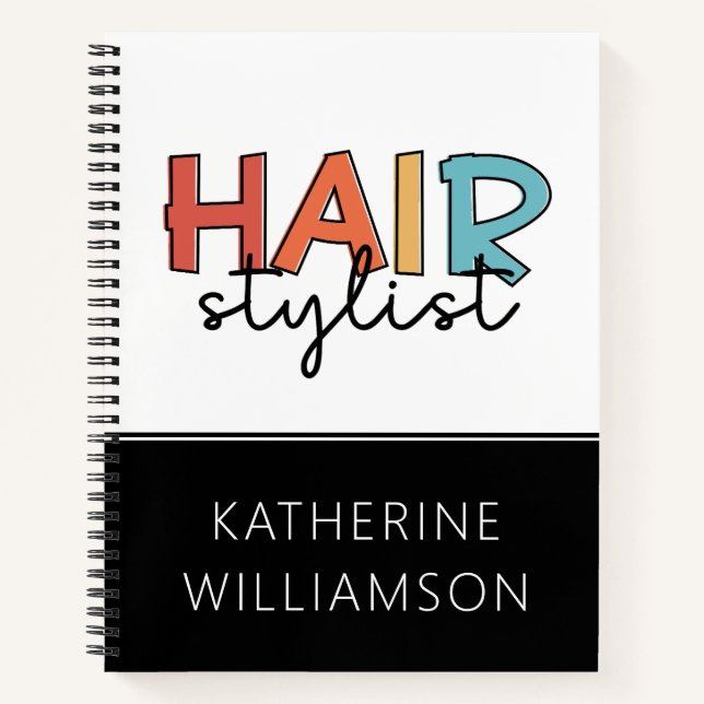 Personalised Hair Stylist Retro Hairdresser Gift Notebook (Front)