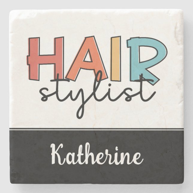 Personalised Hair Stylist Retro Hairdresser Gift Stone Coaster (Front)