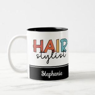 Personalised Hair Stylist Retro Hairdresser Gift Two-Tone Coffee Mug
