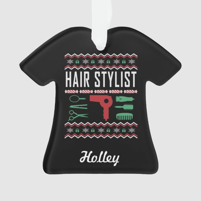 Personalised Hair Stylist Ugly Christmas Sweater Ornament (Front)