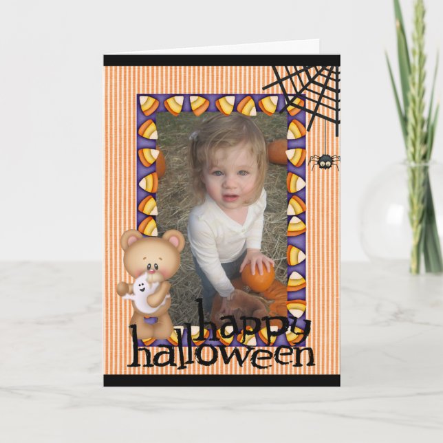 Personalised Halloween Bear Add Photo Card (Front)
