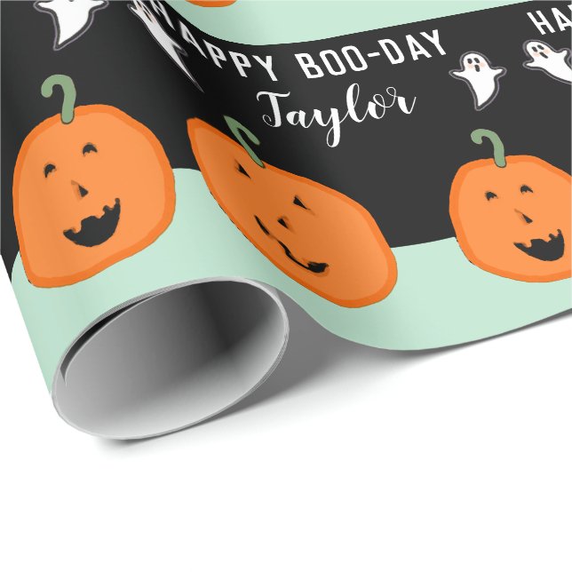 Personalised Halloween Birthday Wrapping Paper (Roll Corner)