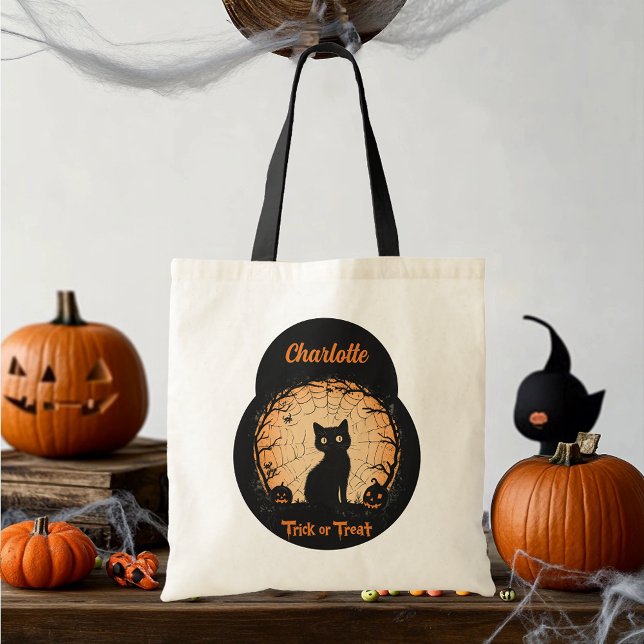 Personalised Halloween Black Cat Trick-or-Treat Tote Bag (Creator Uploaded)