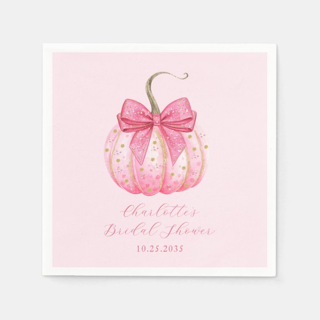 Personalised Halloween Bridal Shower Pink Pumpkin Napkin (Front)
